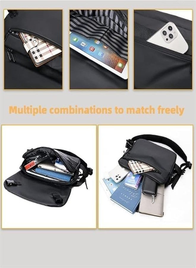 VALUEVIBES حقيبة كروسبودي رجالية من الجلد الطبيعي - حقيبة كتف رفيعة للسفر وحقيبة خصر بتصميم متعدد الجيوب | حقيبة كتف عمودية/أفقية صغيرة الحجم (أسود) - Image 5